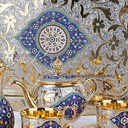 Сервиз чайный с позолотой и горячей эмалью серия Версаль 