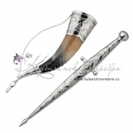 Мужской набор из серебра, кинжал+рог , арт №7180
