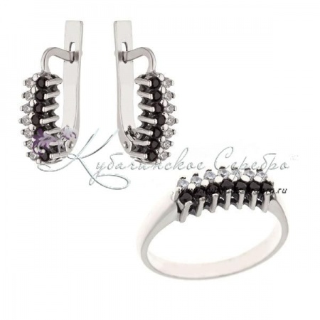 Комплект серебряный с черно-белыми камнями