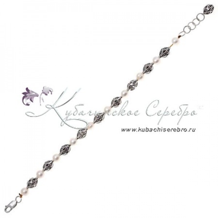 Серебряный браслет-бусы с жемчугом, арт №8363/4 Серебряный браслет-бусы с жемчугом