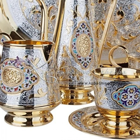 Кофейный сервиз с горячей эмалью на 6 персон