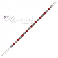 Браслет-бусы из серебра с кораллом 8363/5