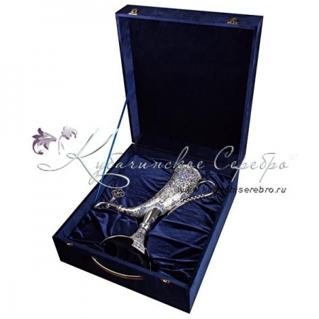 Серебряный графин для вина в виде рога с горячей эмалью на 1000 мл