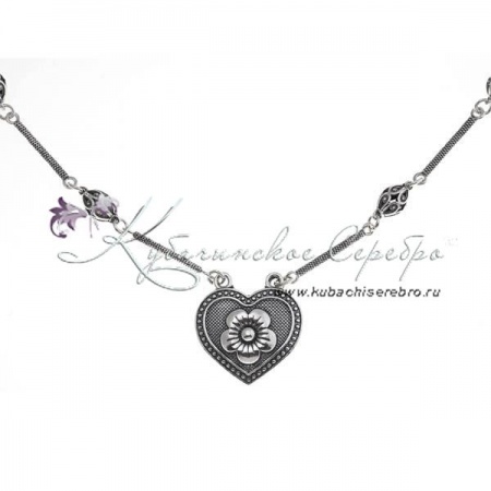 Серебряное колье  Серебряное колье Сердце с ромашкой