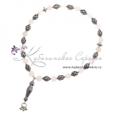 Чётки серебряные с розовым кварцем