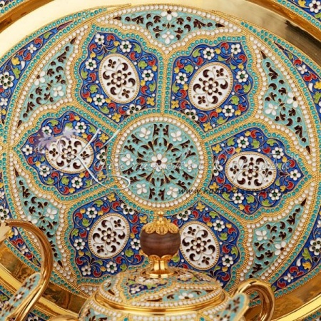 Сервиз чайный с позолотой и круговой горячей эмалью , арт №8224 Сервиз чайный с позолотой и круговой горячей эмалью