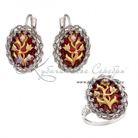 Комплект позолоченный с бордовой эмалью