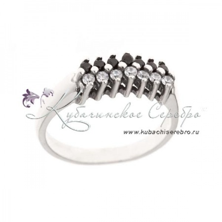 Кольцо серебряное с черно-белыми камнями 