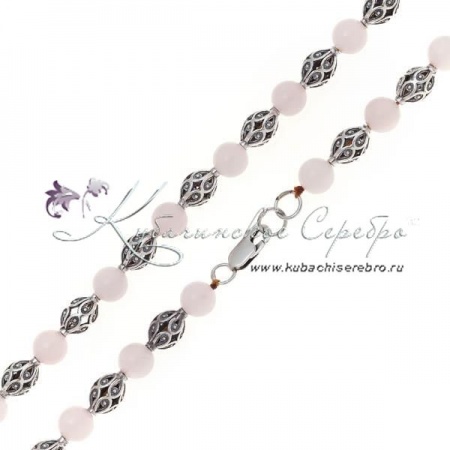 Бусы серебряные с розовым кварцем, арт №8362/3 Бусы серебряные с розовым кварцем