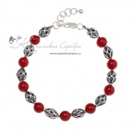 Браслет-бусы из серебра с кораллом, арт №8363/5