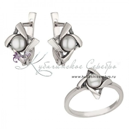 Серебряный комплект с жемчугом, арт №4922  Серебряный комплект с жемчугом