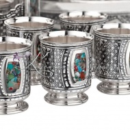 Авторский набор для крепких напитков с чернью и камнями , арт №8143