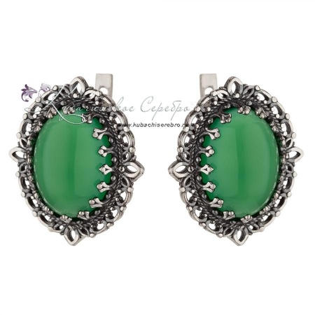 Серьги серебряные с нефритом 