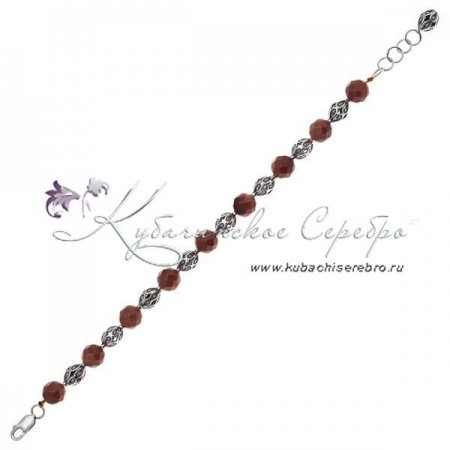 Браслет-бусы серебряные, камень золотой песок, арт №8363/1 Браслет-бусы серебряные, камень золотой песок