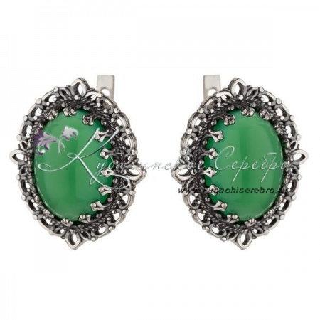 Серьги серебряные с нефритом 