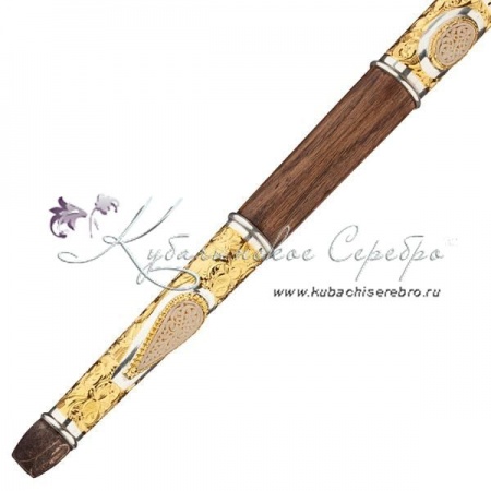 Трость из серебра с позолотой, дерево орех, 92 см 