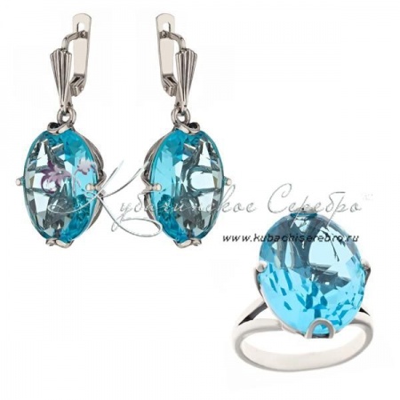Серебряный комплект с голубым камнем, арт №6485/10 Серебряный комплект с голубым камнем