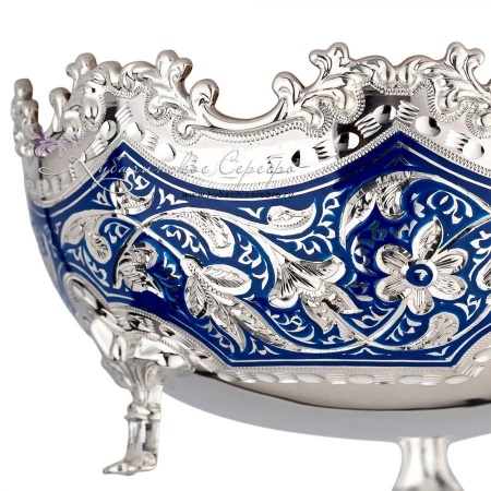 Конфетница Жасмин мини, с синей холодной эмалью (Новинка)