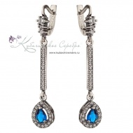Серьги серебряные с синим камнем  6811