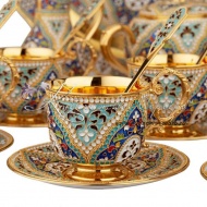 Сервиз чайный с позолотой и круговой горячей эмалью , арт №8224