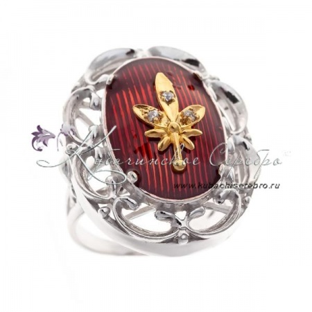 Кольцо с бордовой эмалью 