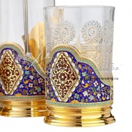 Чайный набор с позолотой и горячей эмалью , арт №7268
