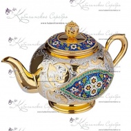 Позолоченный чайник с цветной эмалью на 500 мл  1441