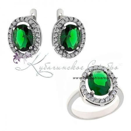 Комплект серебряный с зеленым камнем