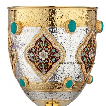 Кубок из серебра, с горячей эмалью и бирюзой на 820 мл 