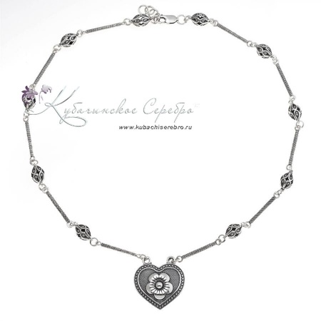 Серебряное колье Сердце с ромашкой