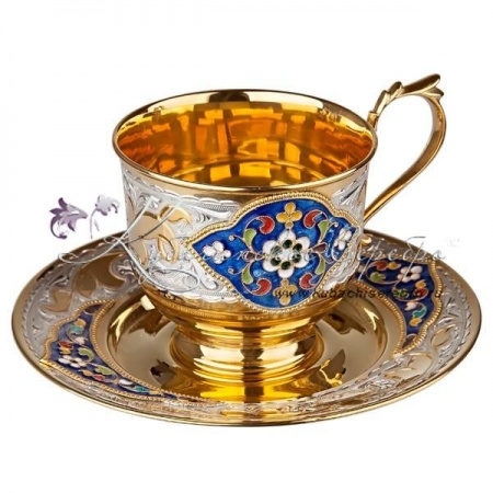 Набор чайных пар с эмалью серия  Набор чайных пар с эмалью серия Версаль на 130 мл