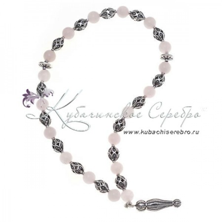 Чётки из серебра с розовым кварцем