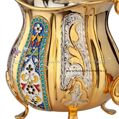 Молочник с позолотой и горячей эмалью на 420 мл