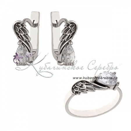 Комплект из серебра Крылья с белым камнем