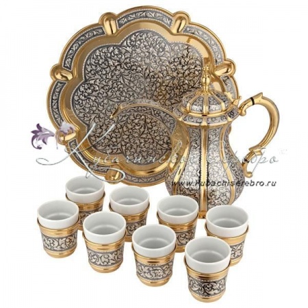 Сервиз кофейный с позолотой и чернением на 8 персон , арт №6870 Сервиз кофейный с позолотой и чернением на 8 персон