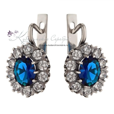 Серьги серебряные с синим камнем