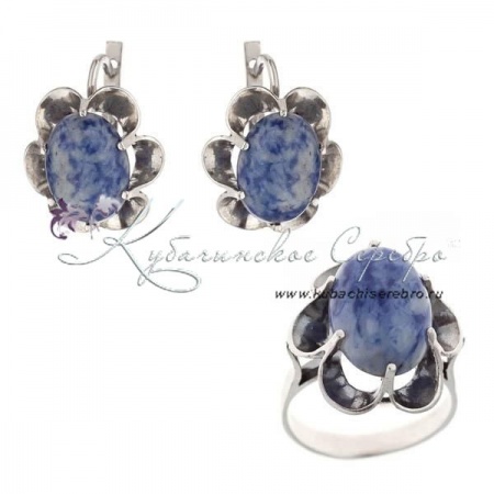 Комплект серебряный, камень содалит, арт №4439  Комплект серебряный, камень содалит
