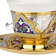 Кофейная пара с эмалью и керамической вставкой на 60 мл , арт №2146