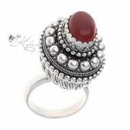 Кольцо кубачинское высокое с кораллом  8367/7