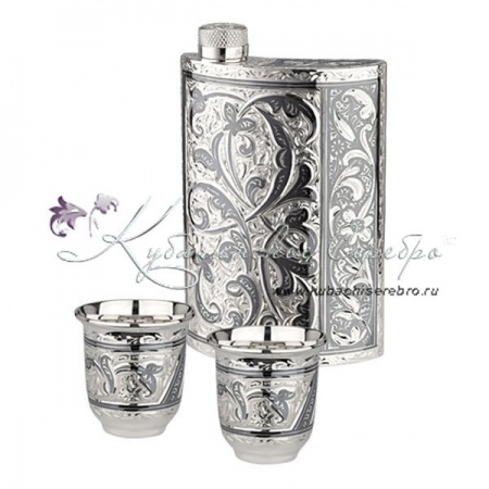 Набор серебряный, фляга + 2 стопки, арт №8353 Набор серебряный, фляга + 2 стопки