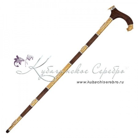 Трость из серебра с позолотой, дерево орех, 92 см 