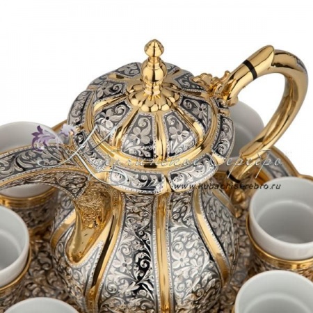 Сервиз кофейный с позолотой и чернением на 8 персон , арт №6870 Сервиз кофейный с позолотой и чернением на 8 персон