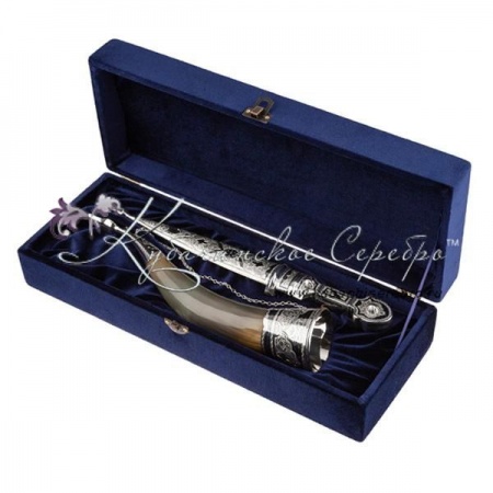 Подарочный набор из серебра, кинжал + рог 