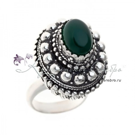 Кольцо кубачинское высокое с хризопразом , арт №8367/6 Кольцо кубачинское высокое с хризопразом