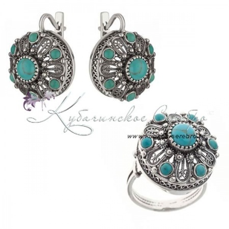 Комплект серебряный с бирюзой, арт №8373/1 Комплект серебряный с бирюзой