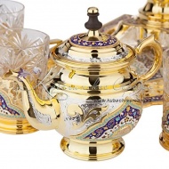 Сервиз чайный с позолотой и горячей эмалью , арт №7166