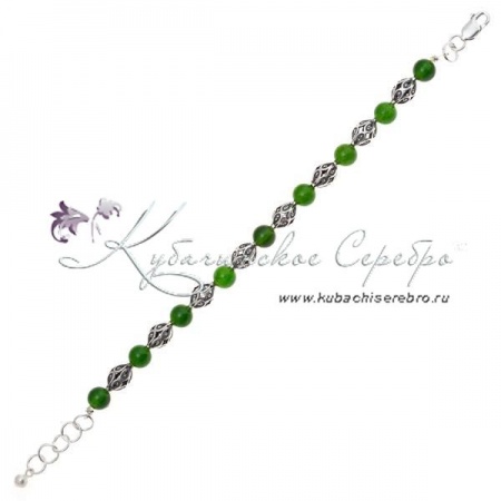 Браслет-бусы серебряный с нефритом