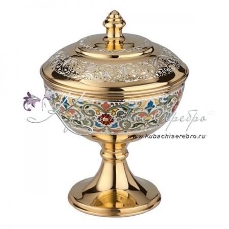 Позолоченная вареньица из серебра 999 пробы с эмалью, арт №8262 Позолоченная вареньица из серебра 999 пробы с эмалью