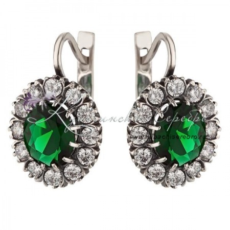 Серьги серебряные с зеленым камнем