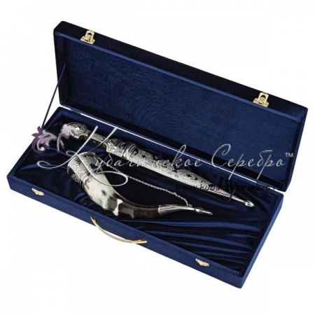 Мужской набор из серебра, кинжал + рог (Новинка)